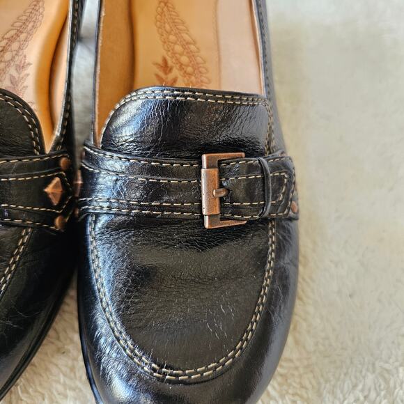 Sofft Women's Cordelia Leather Pebble Heeled Slip On Loafers Size 8N Black Fairy - Picture 5 of 7